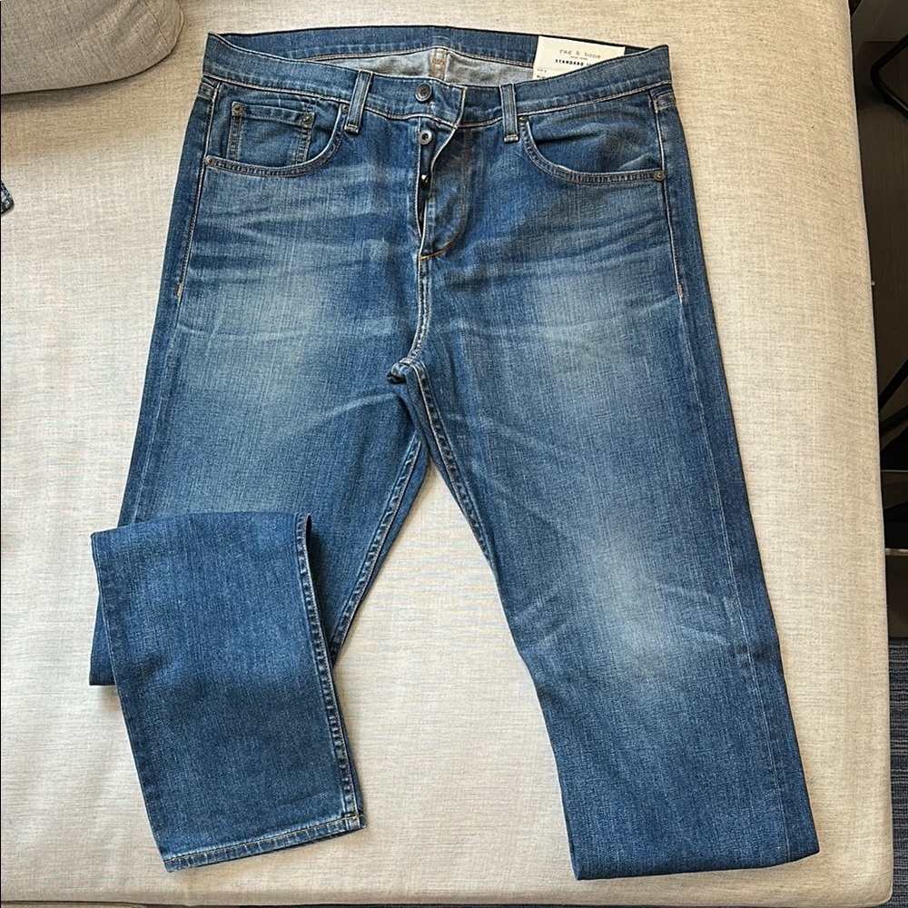 Rag & Bone Blue Straight Jeans with Classic Indigo Wash